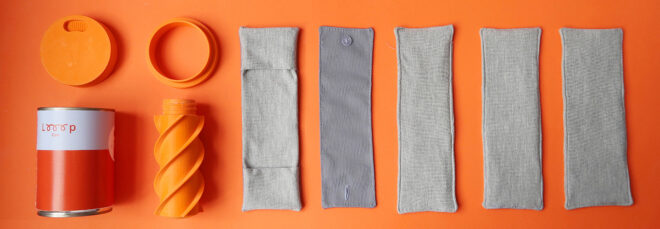 Cloth pads lined next to an orange tubing