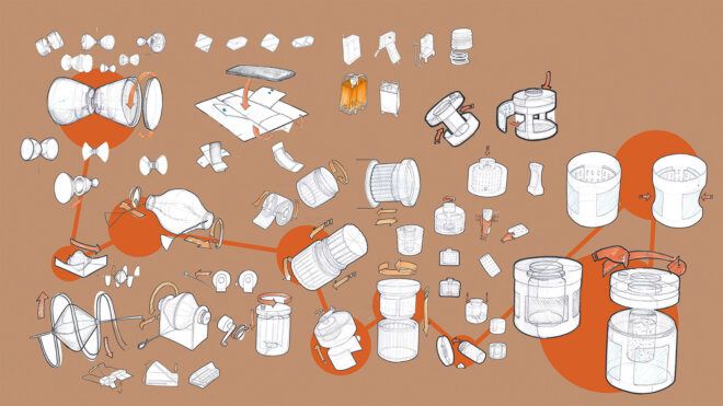 A diagram of different sketch drawings for Looop