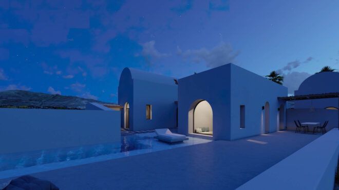 Exterior of a residency at night