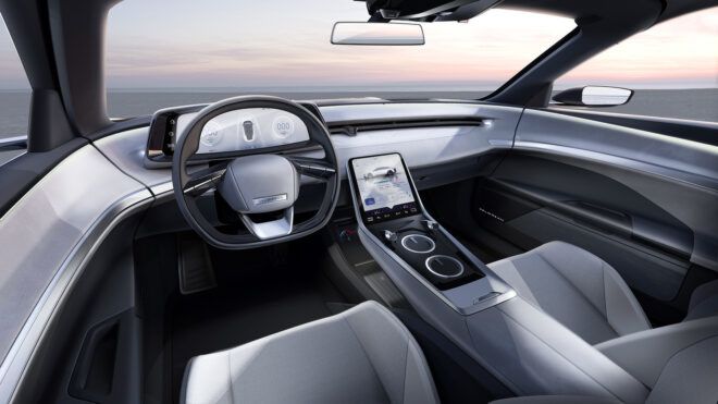 The interior dash of the electric vehicle
