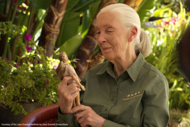 Dr. Jane Goodall with her Barbie lookalike
