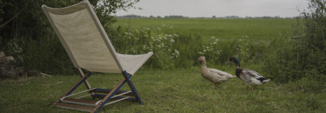 Weved's lounge chair being used out in a lawn.