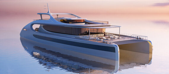A catamaran floating in a water