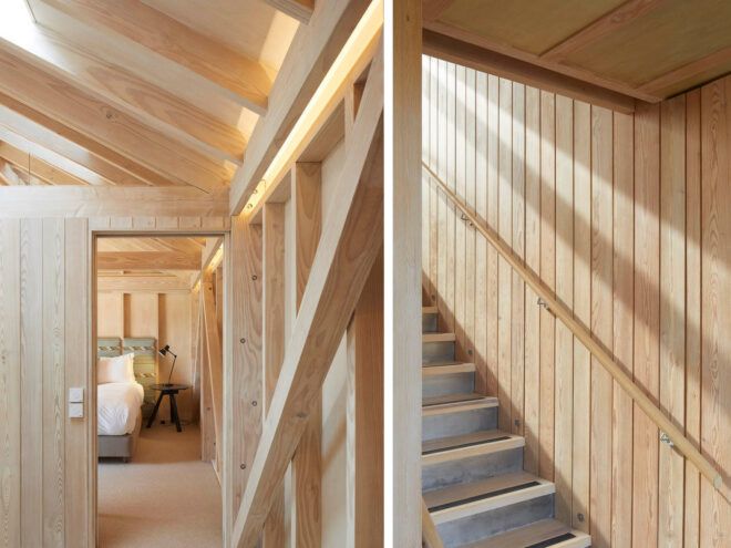 One of the renovated suites with a focus on timber