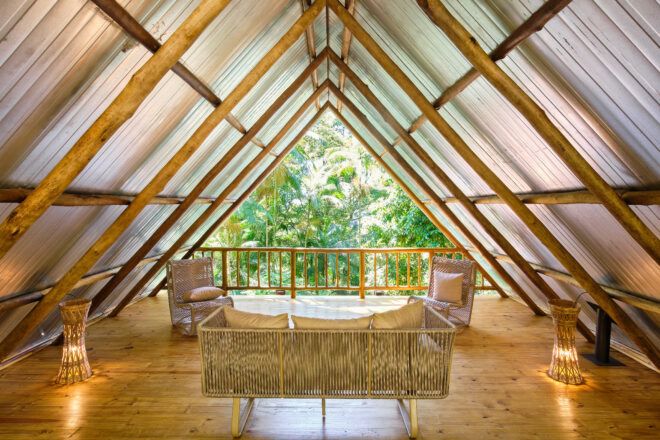A triangle rooftop bamboo floor