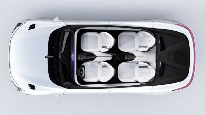 The top of the car looking down at four seats