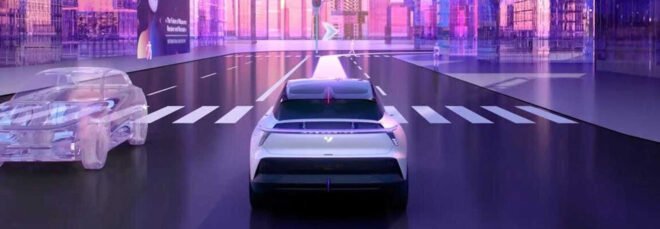 A car driving through a street