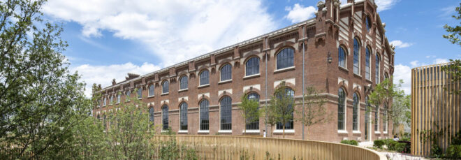 A photo showing the length of the Ombu office building