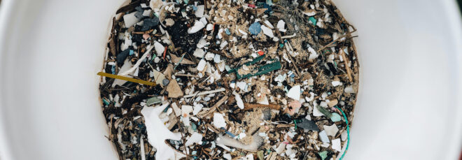 A bucket filled with microplastics