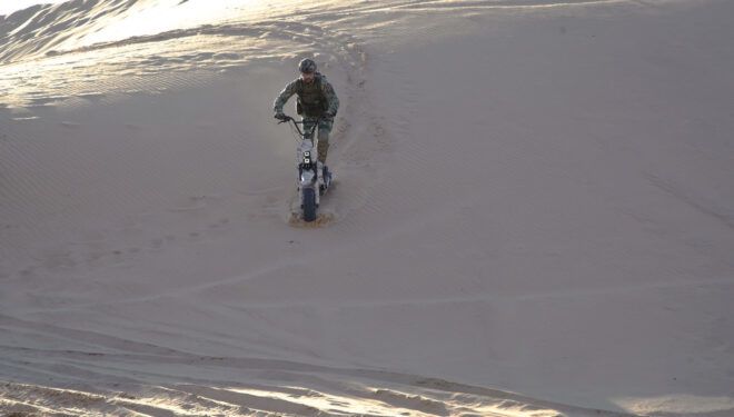 The Mosphera being driven down a sand dune