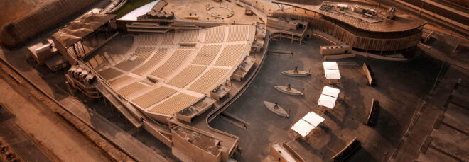 Aerial render of the Al Dana Amphitheater site and its surroundings