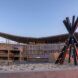 Leaf-shaped office building with a large shaded rooftop terrace