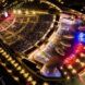 Aerial view of the Al Dana Amphitheater lit up at night