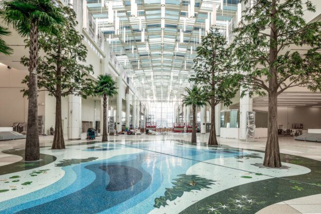 Faux "forever trees" throughout the new terminal