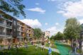 Apartment buildings and a park