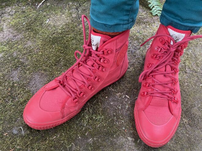 A red sneaker high-top