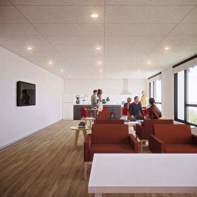 A multi-purpose room within the housing complex