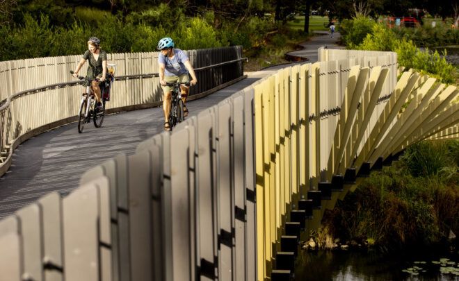 Cyclists enjoying the bridge