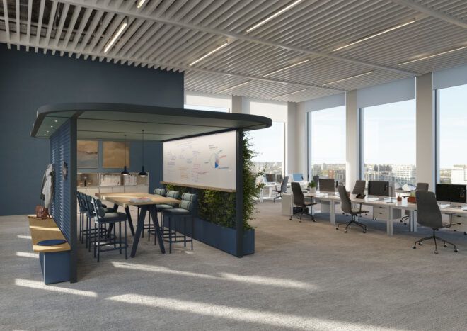 Naturally-lit workspace with the flexible workspace