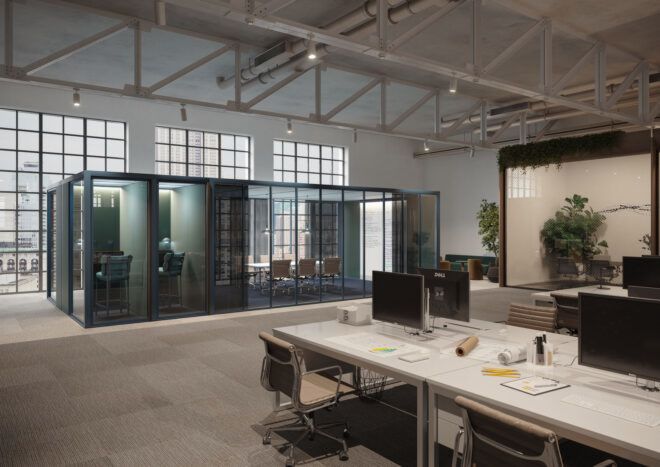 More office spaces in greenish blue