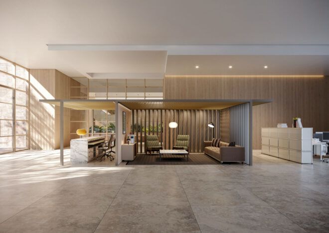 Neutral-tone office space