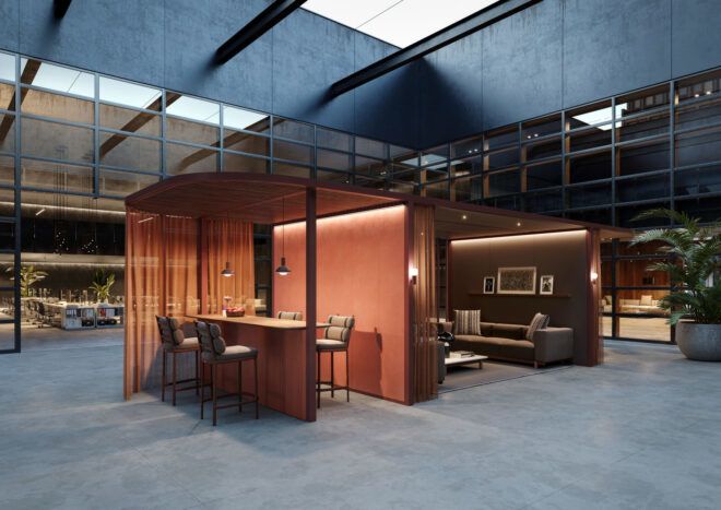 A reddish orange workspace