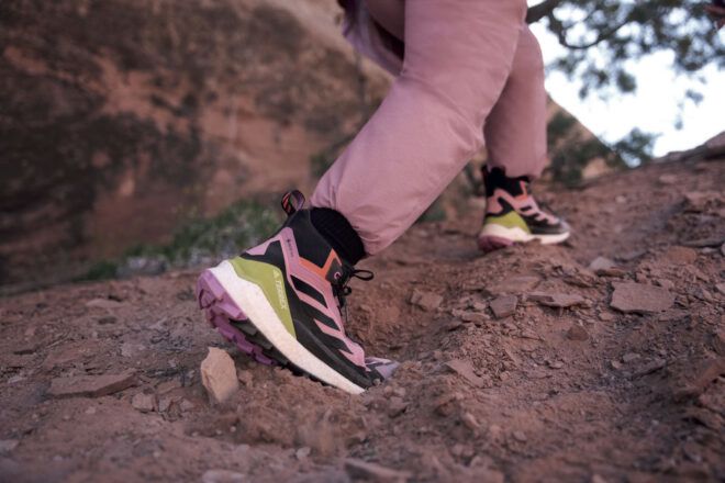 Pink sneakers with someone in pink joggers