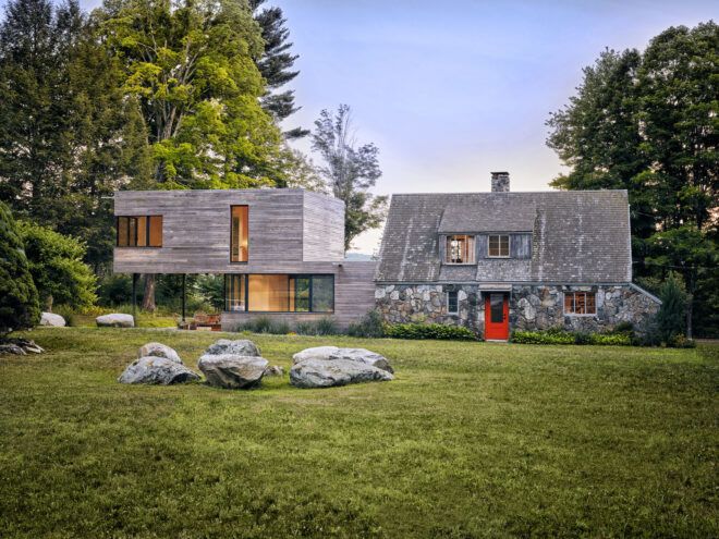 Stone house with a modern addition