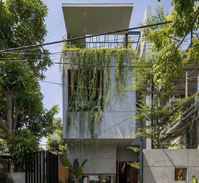 Exterior of the Folding House with vines