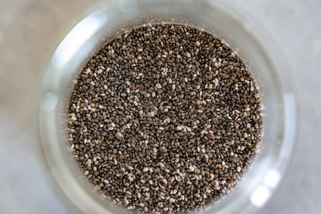 Chia seeds, brown and white flecks