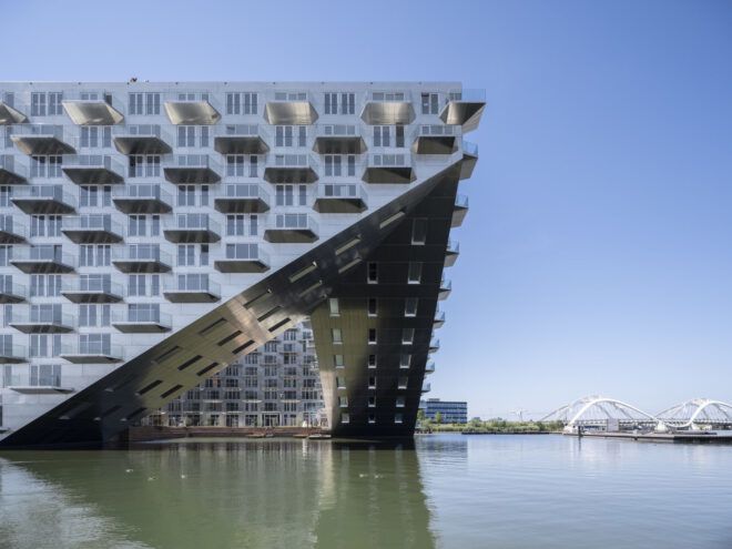 The sharp angle of the residential building