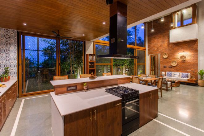 A kitchen area with an island
