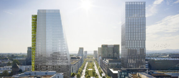 Aerial view of the NION building within its surrounding context