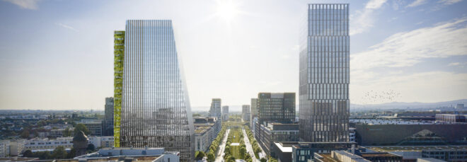Aerial view of the NION building within its surrounding context