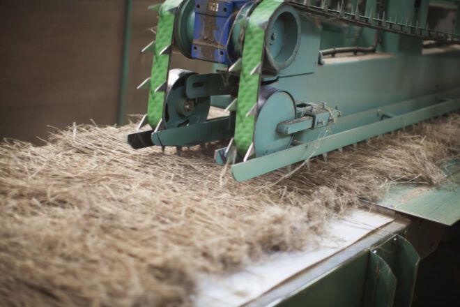 A machine harvesting material