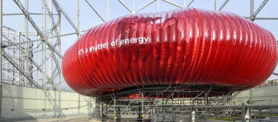 A red inflatable object