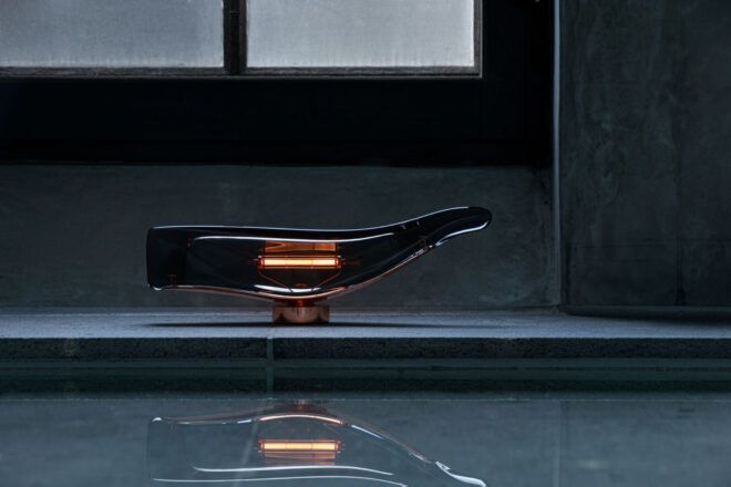 Whale-shaped lamp in a dark room