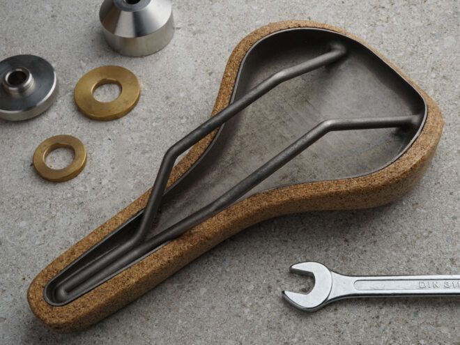Close up of the cork saddle for bicycles