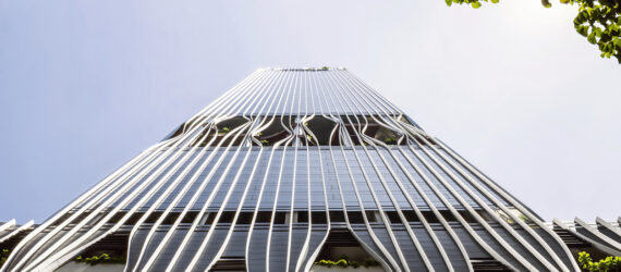The side of the high-rise building shot upwards