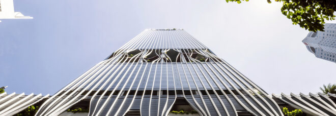 The side of the high-rise building shot upwards