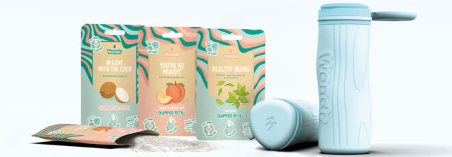 All three scents in sachets with a blue bottle