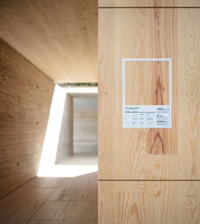 Wall panel with building specifications written on it