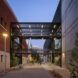 An open bridge connecting two buildings on the campus