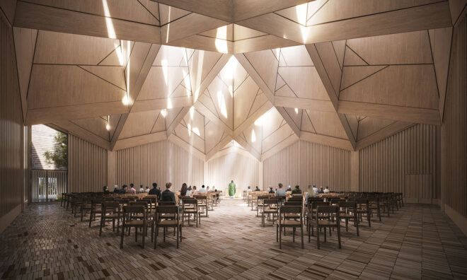 Geometric shapes inside part of the chapel