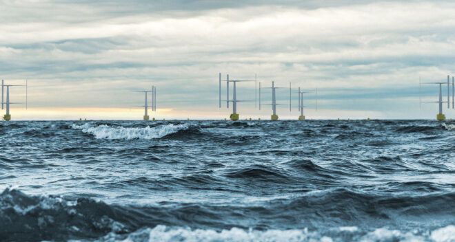 Wind turbines in an ocean