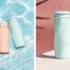 Silicone bottles in blue and pink in water