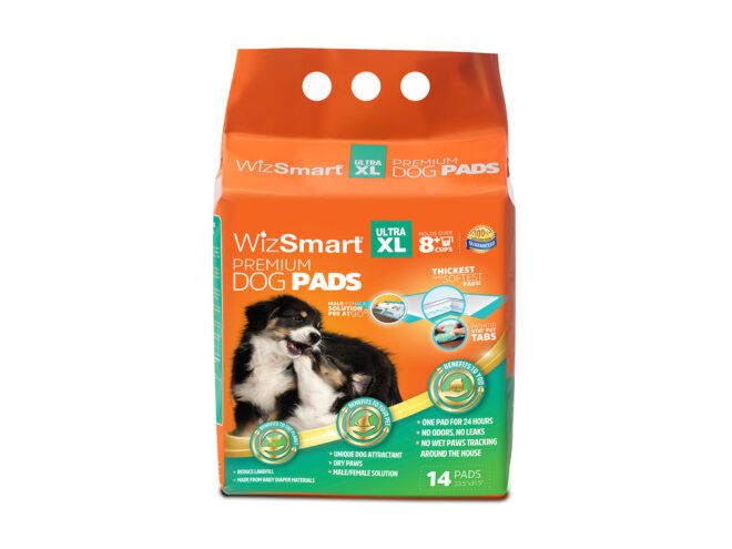 Packaging of WizSmart's dog pads