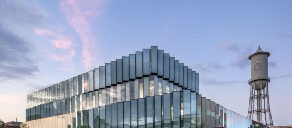 Corner view of the glass facade