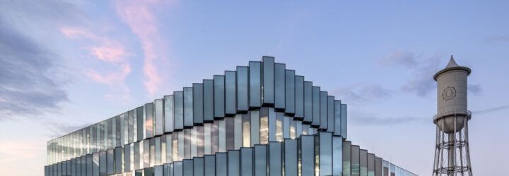 Corner view of the glass facade