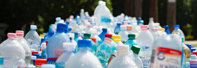 Plastic bottles lined up outside